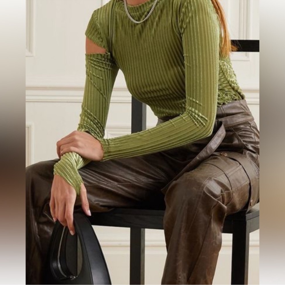 Andersson Bell Tilda Asymmertric Ruched Jacquard Velvet Cut-Out Top Size S